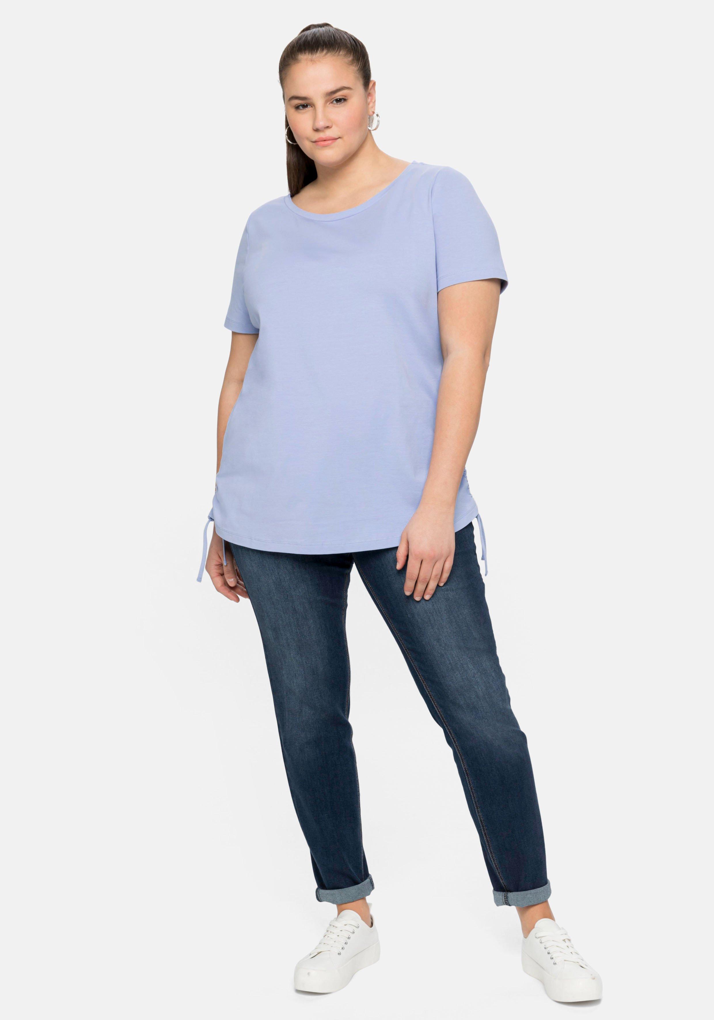 Shirt mit seitlicher Raffung und Bindeband