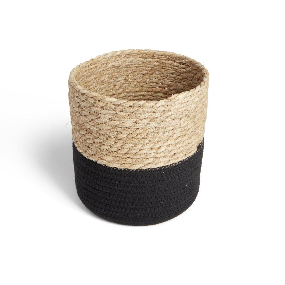 Panière naturelle jacinthe d'eau coton beige et noir Ø19xH19cm