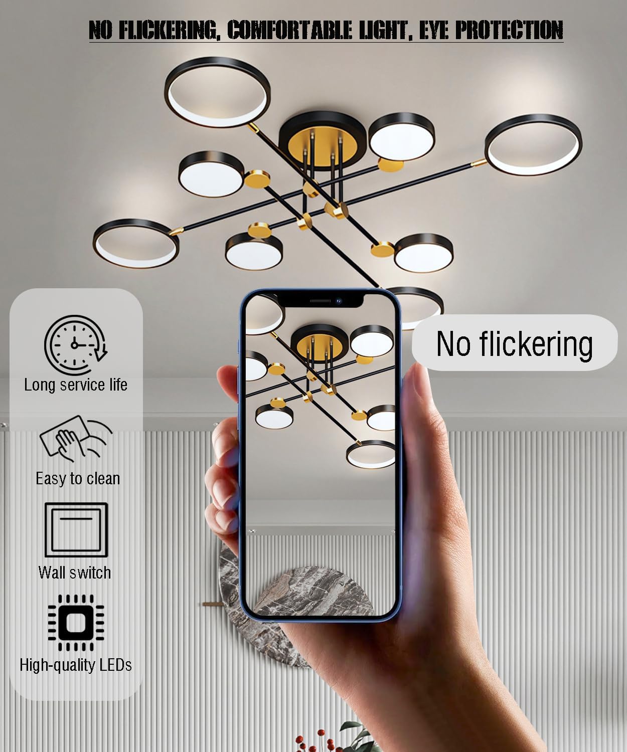 Moderne LED-Deckenleuchte 6 Köpfe dimmbar Wohnzimmer Deckenleuchte Schlafzimmer Deckenleuchte für Büro Küche Esszimmer Kronleuchter (Gold, 6 Köpfe)
