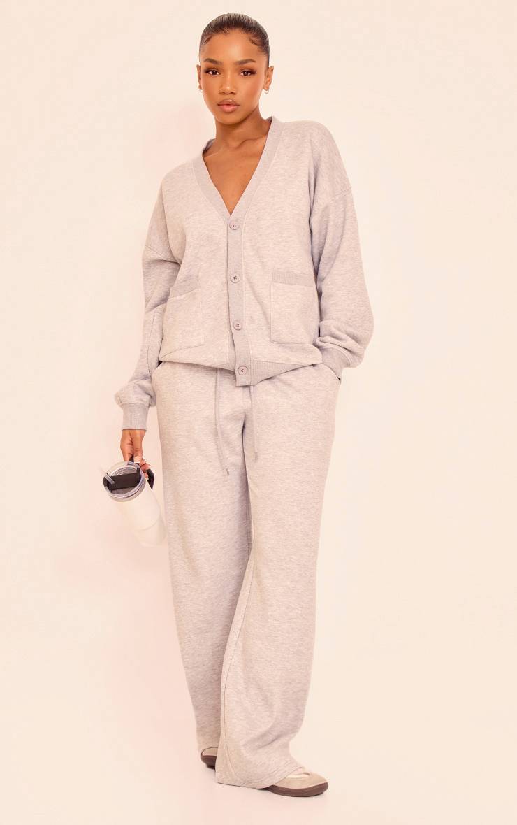 Gris Chiné Cardigan En Molleton Avec Poches Et Boutonnage Devant