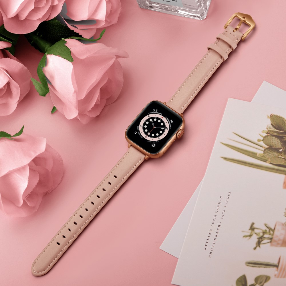 Apple Watch (42/41/40/38 mm) Echtleder Ersatz Armband mit Dornschliesse (Gelenkumfang 156-221 mm) - Rosa / Roségold