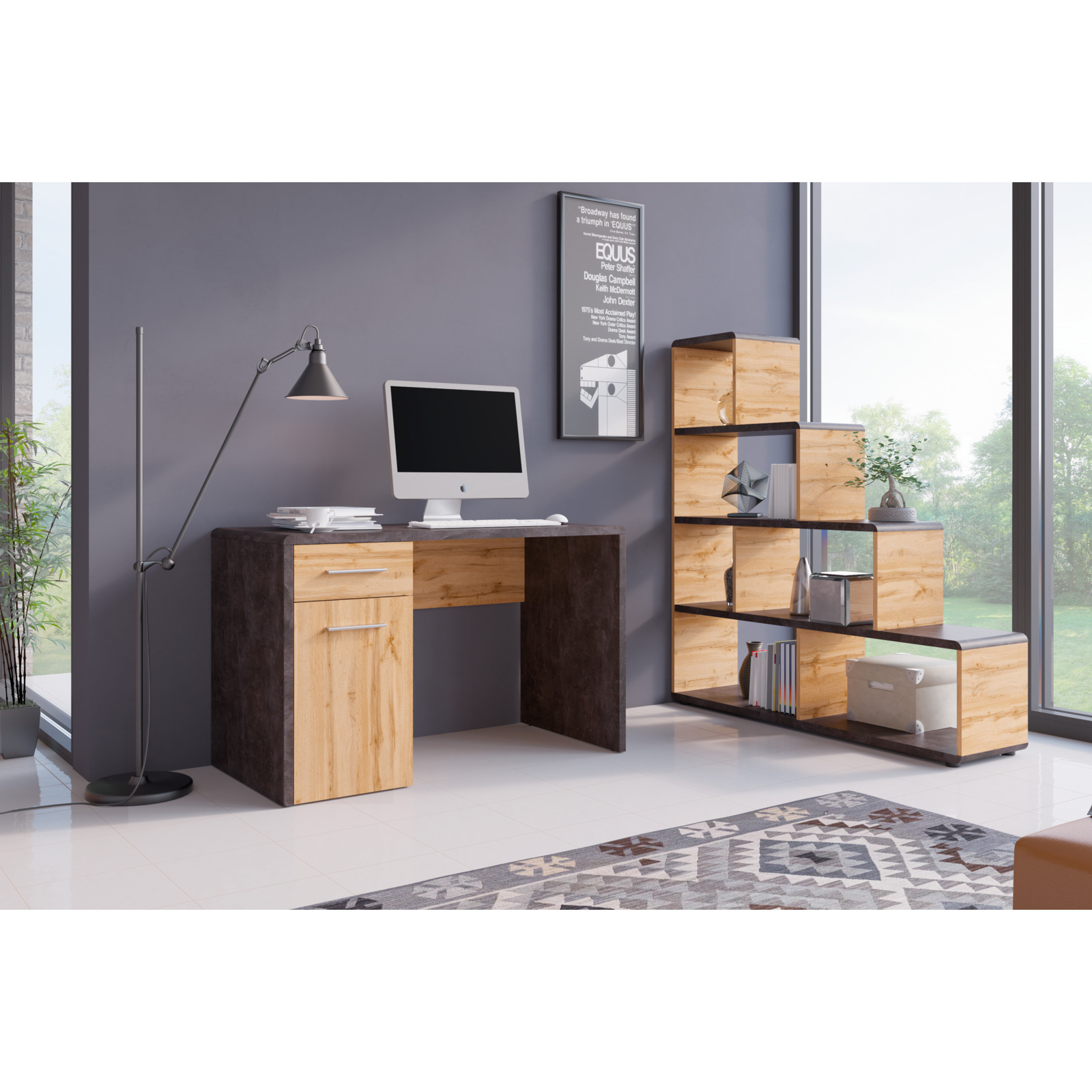 Schreibtisch Trevi Dekor Beton dunkel Wotaneiche 120 x 75,5 x 60 cm