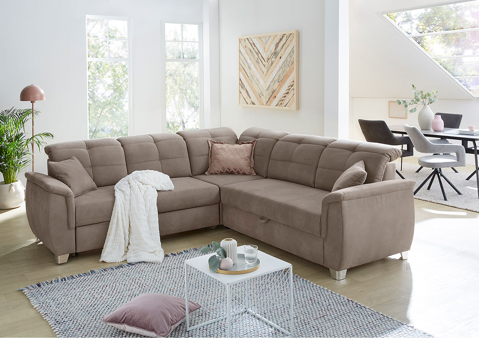 Ecksofa Udine, Microfaserbezug, Bezug u. Bettkasten