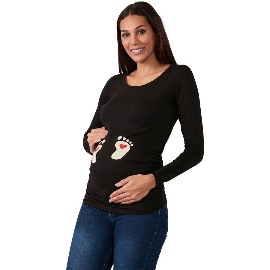 M.M.C. Umstandslangarmshirt Baby Füße mit Motiv Schwarz
