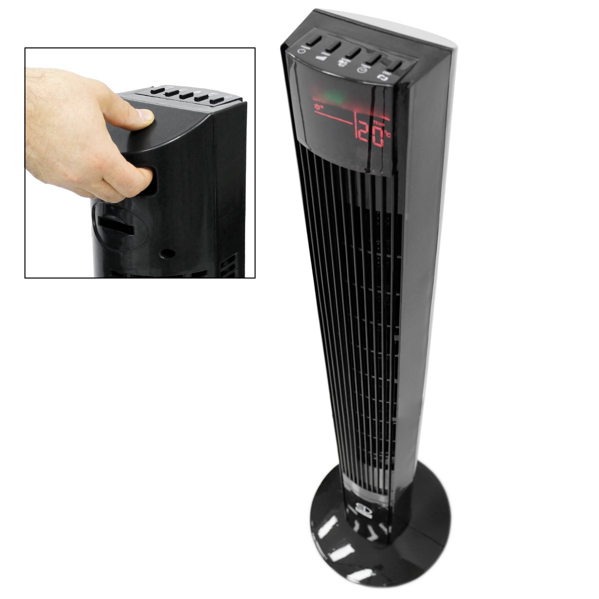 ECD Germany Torenventilator met LED-display en afstandsbediening XL, 45W, 116 cm, zwart, met 3 snelheidsstanden en ventilatiestanden, 140° oscillatie, staande ventilator, kolomventilator