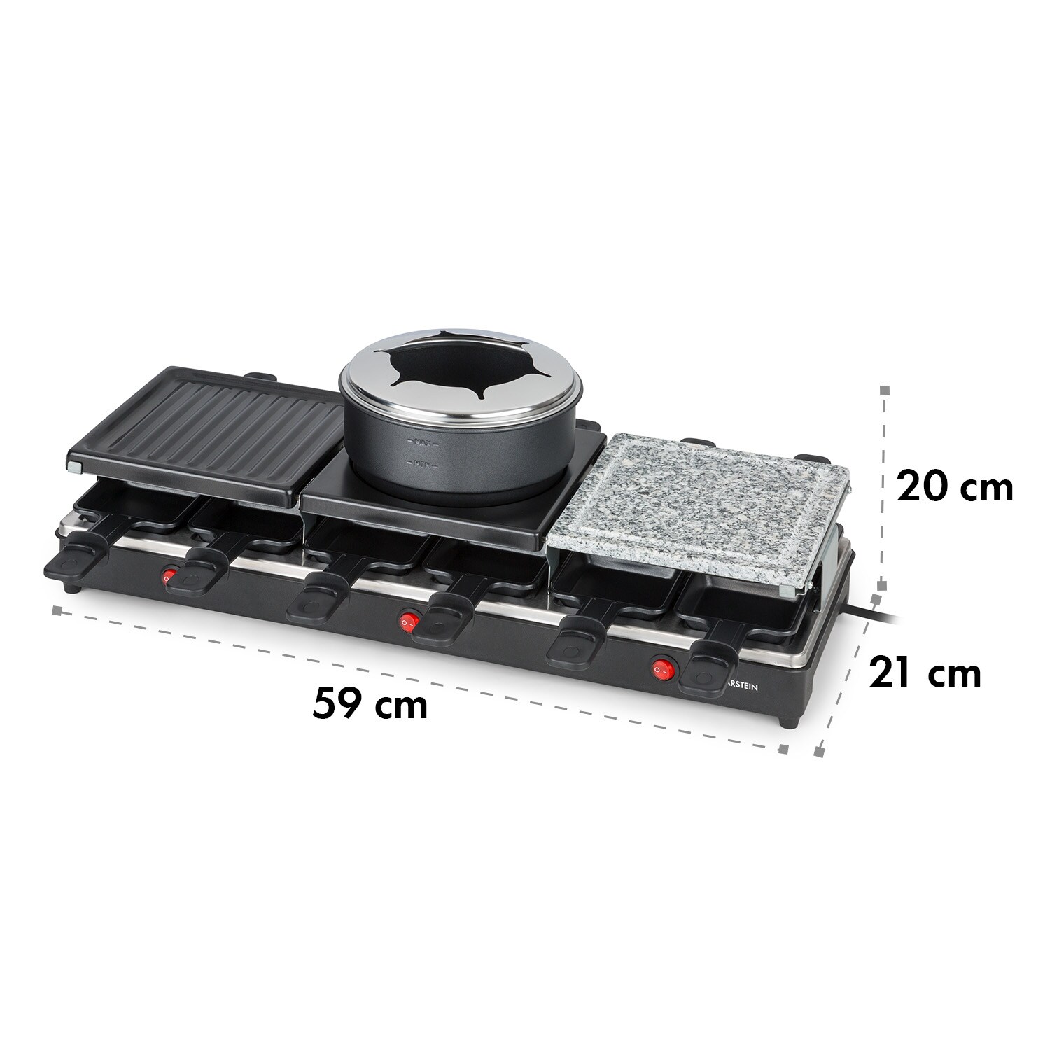 Fonduelette XL 3-in-1 Raclettegrill Fondue Naturstein 1650W 12 Pers