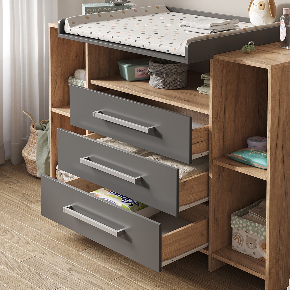 Vicco Wickelkommode Oskar XL 143 x 100 cm, Eiche Anthrazit, inkl. Wickelauflage