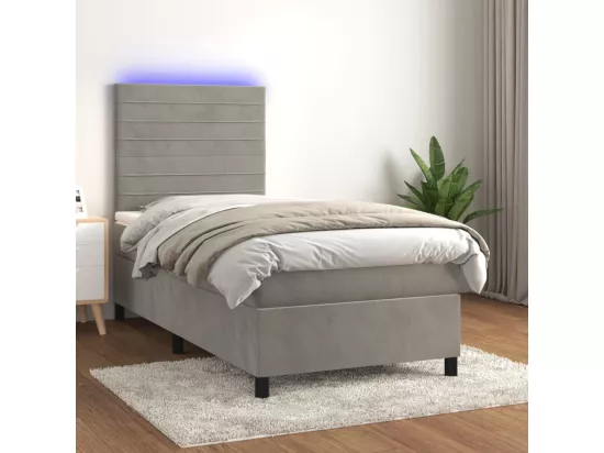 Sommier tapissier et matelas et LED Gris clair 90x190cm Velours