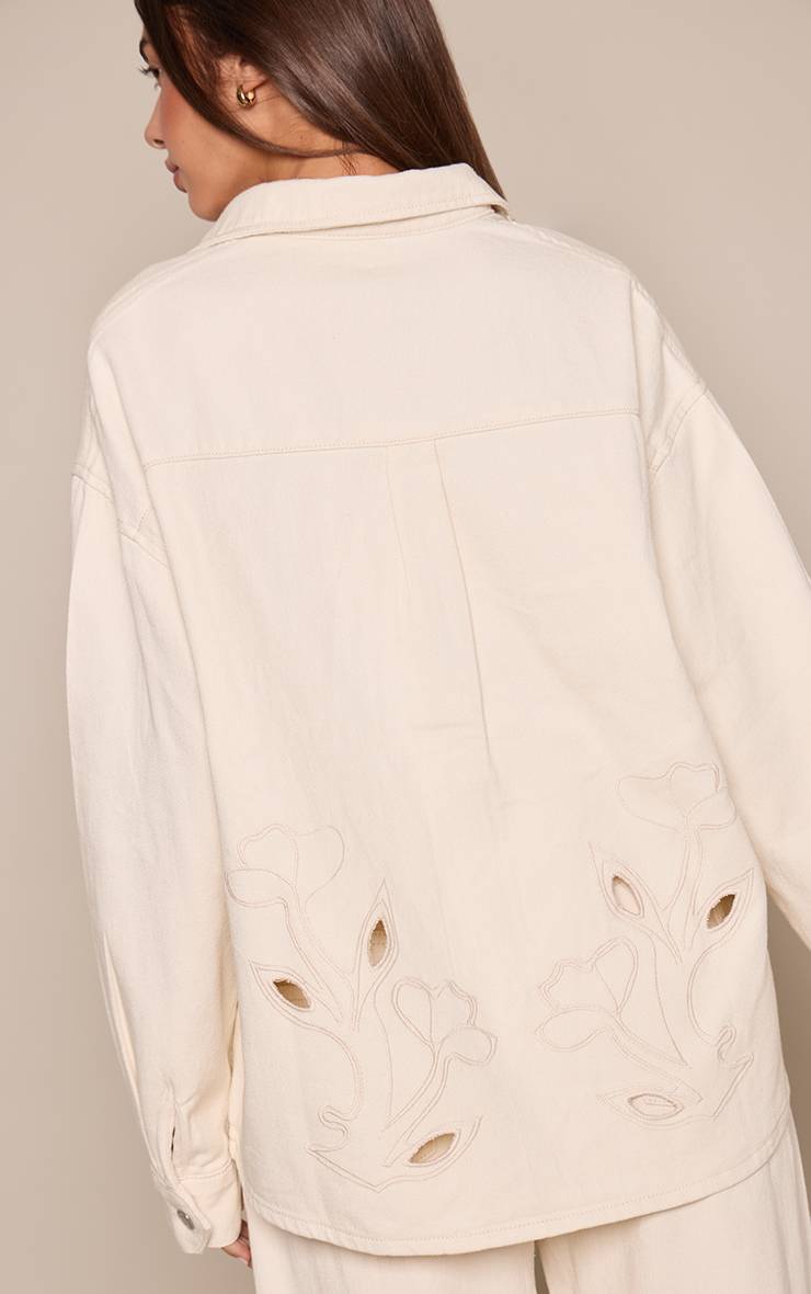 Ecru Chemise En Jean À Détails Ajourés Et Broderie Florale
