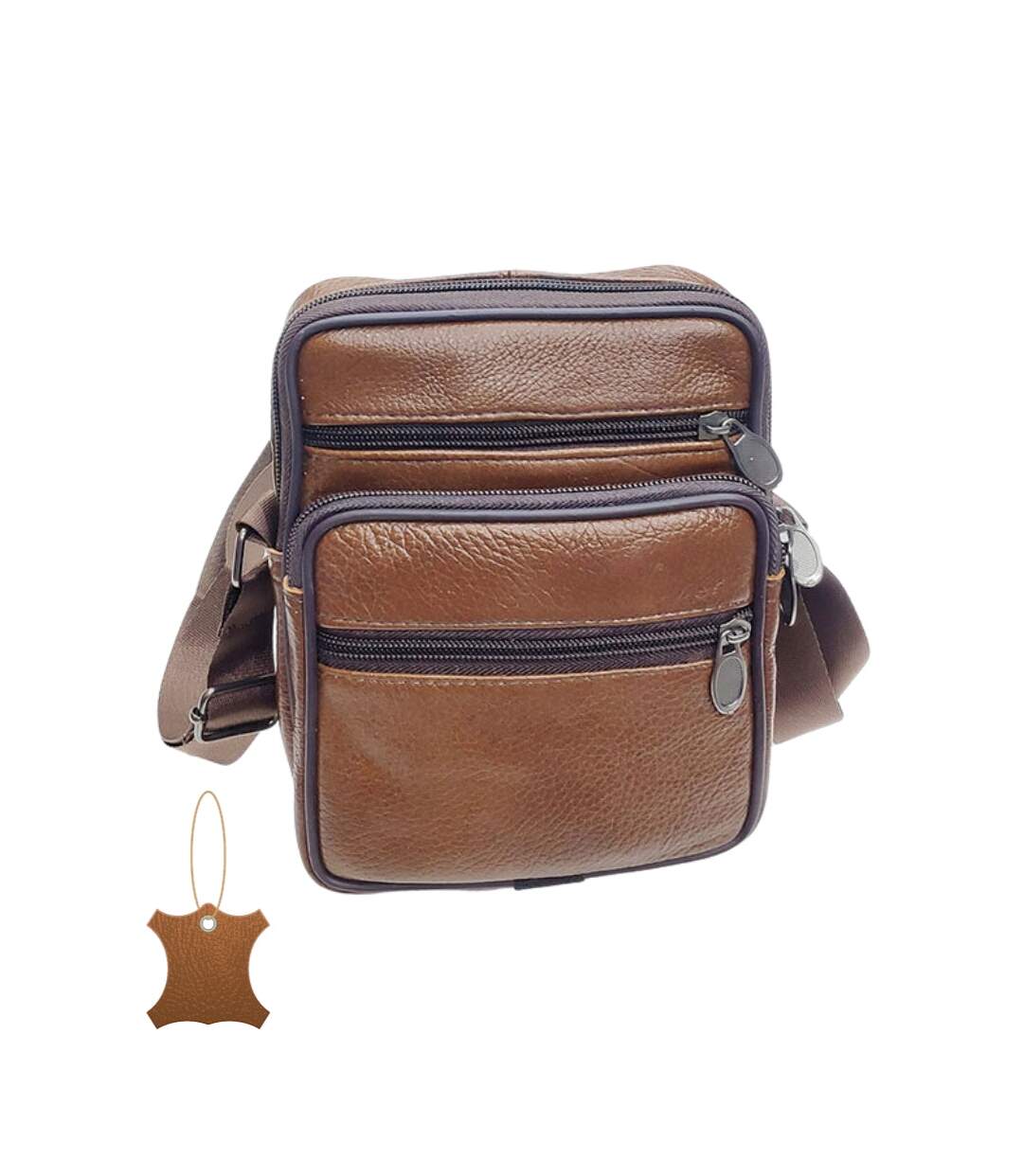 Sacoche bandoulière homme en CUIR - Sacoche multi poches  - cuir vachette - Marron