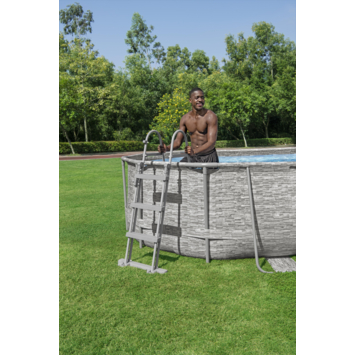 Bestway zwembad Power Steel ovaal grijs 427x250x100 cm met afdekzeil en ladder