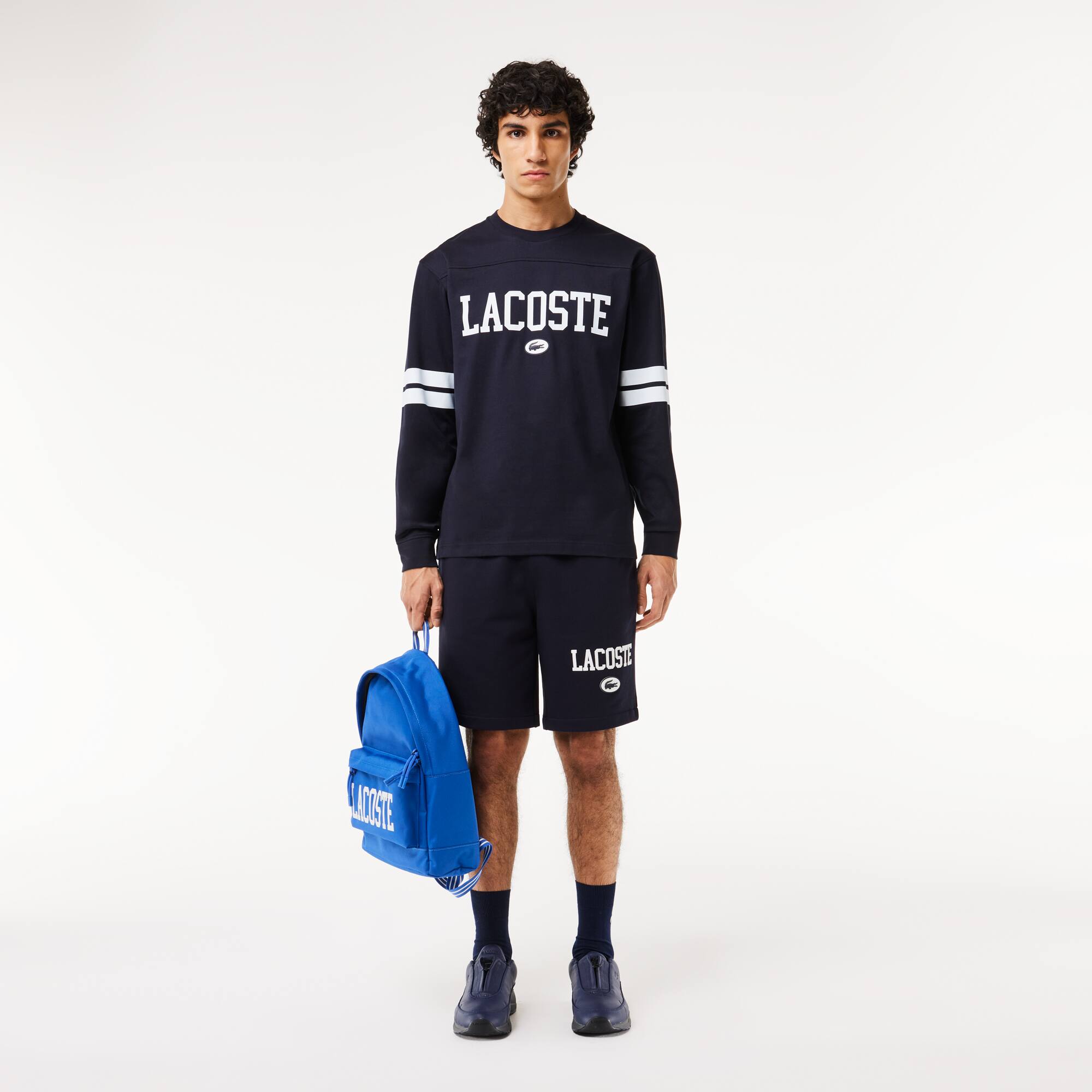 T-shirt manches longues avec print et badge T-Shirts - Bleu - Lacoste - Homme