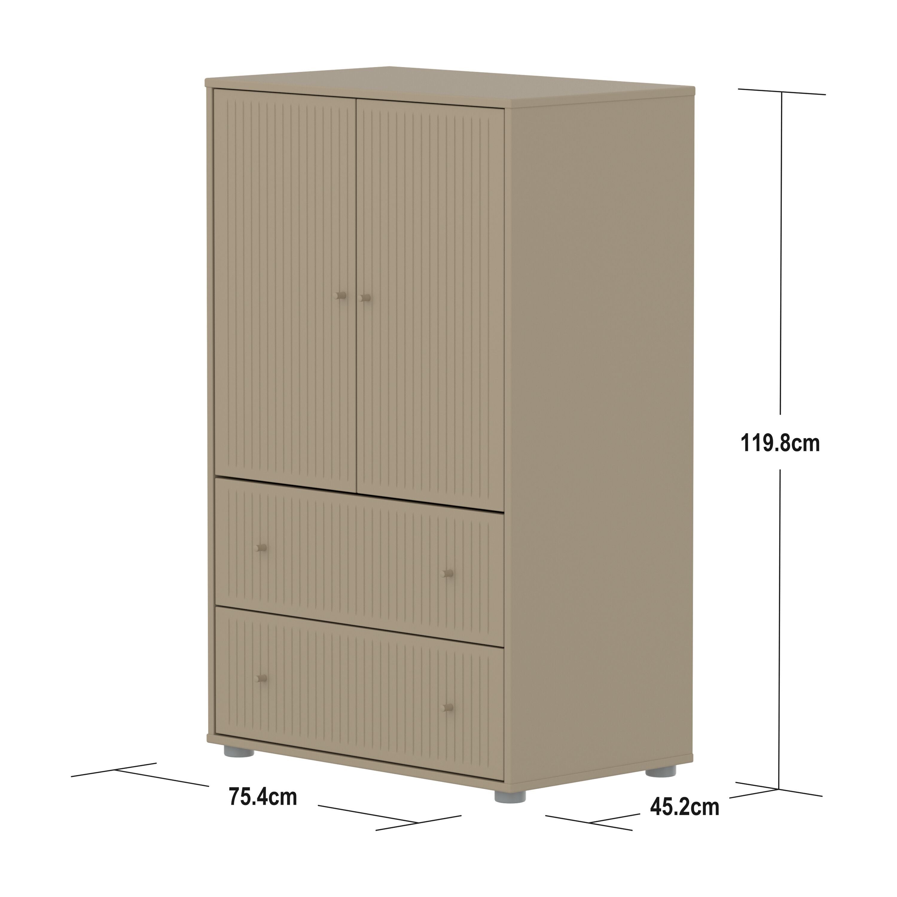 SAGA Schr grv 2 Schbl oat,oat knob/pla.F - Oat / B: 75.0 cm x T: 45.0 cm x H: 120.0 cm
