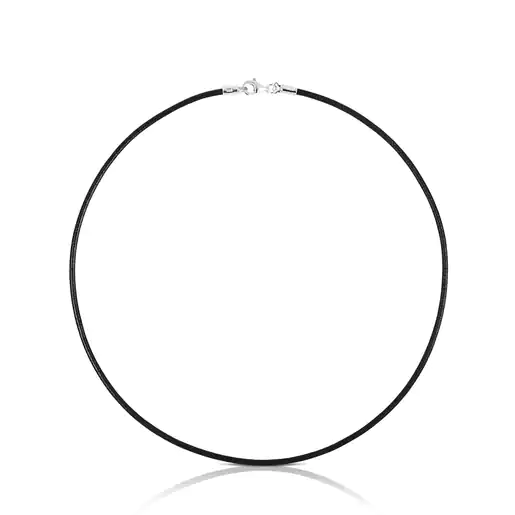 Gargantilha de couro preto com fecho prateado TOUS Chokers