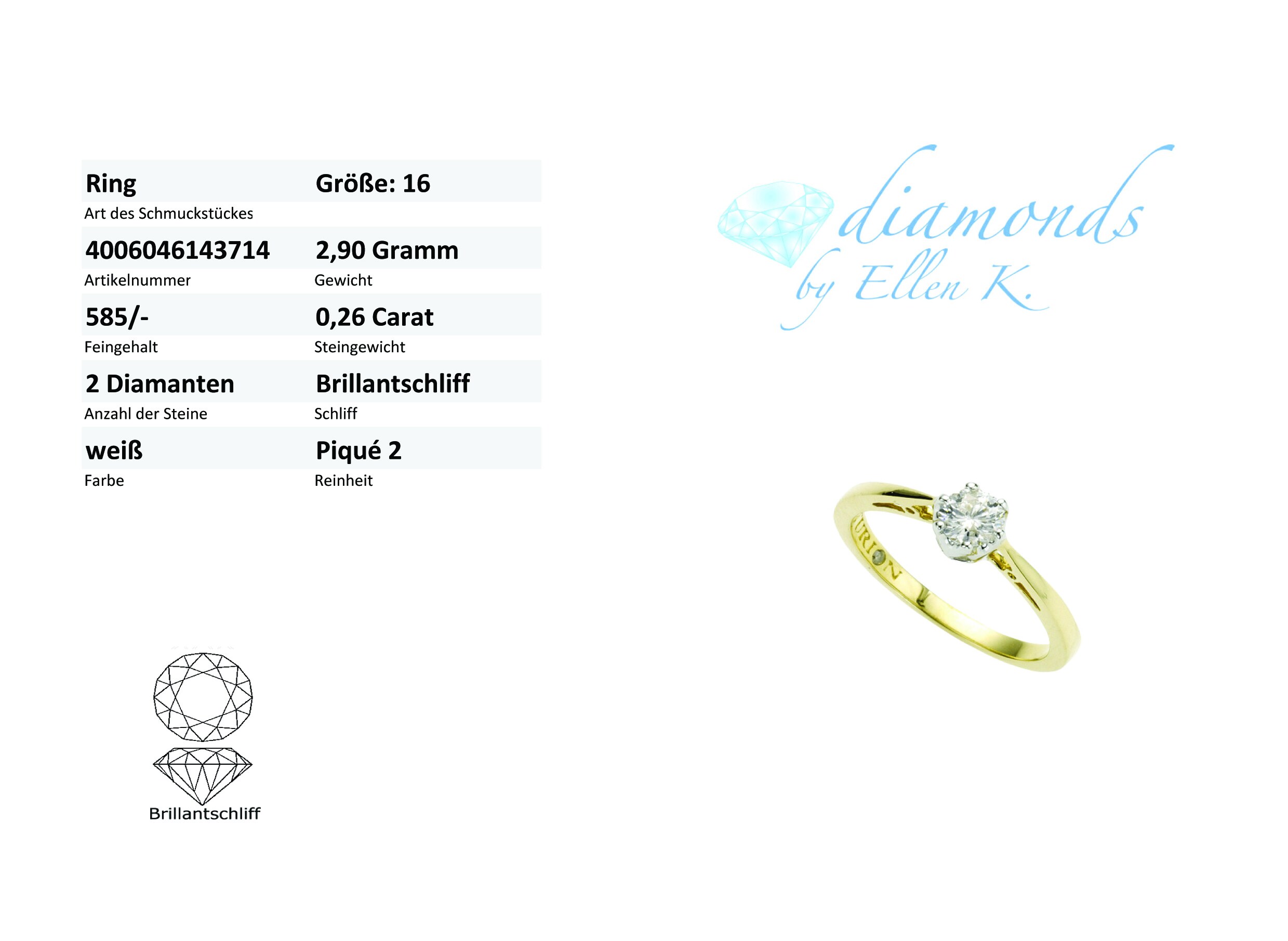 Diamonds by Ellen K. Ring Gold 585 zweifarbig mit Diamant 0,25ct.