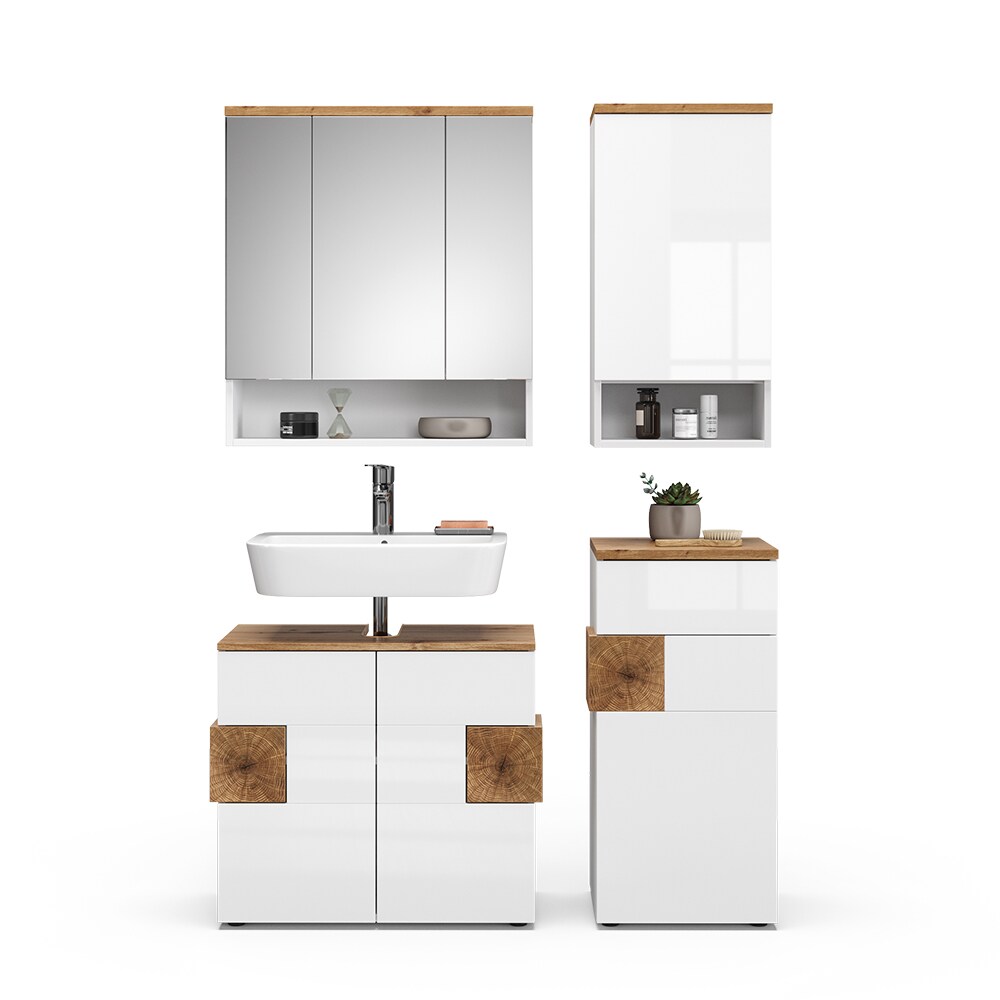 Vicco Badmöbel-Set Badezimmer-Möbel Bad-Schrank Eden Weiß Artisan modern Badezimmerschrank Waschbeckenunterschrank Spiegelschrank Hängeschrank Midischrank Schranktür Schrankfach