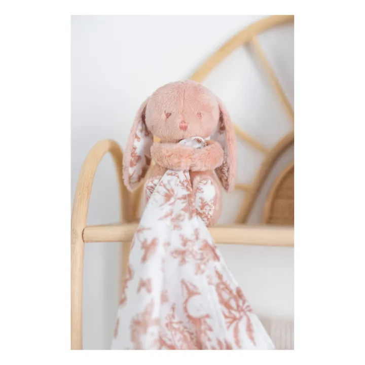 Tartine et Chocolat Doudou lange Augustin le lapin Toile de Jouy | Rose pêche
