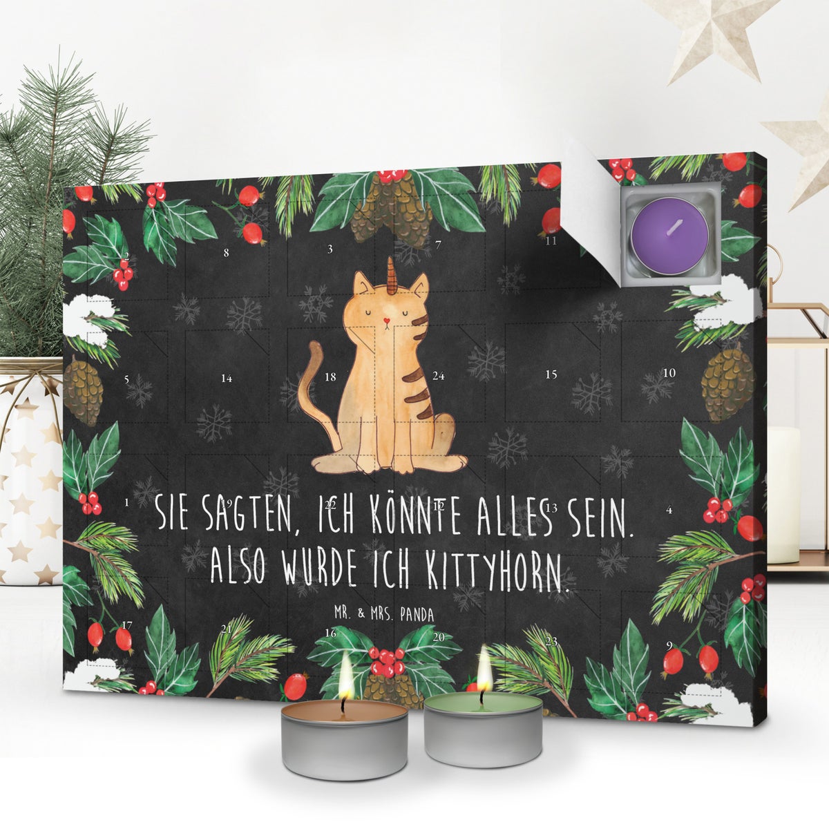 Mr. & Mrs. Panda Geurkaars Adventskalender Eenhoorn Kat - Zwart