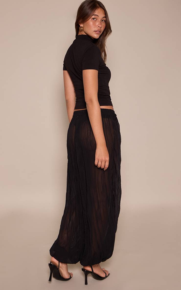 Noir Pantalon Transparent Texturé À Ourlet Ballon