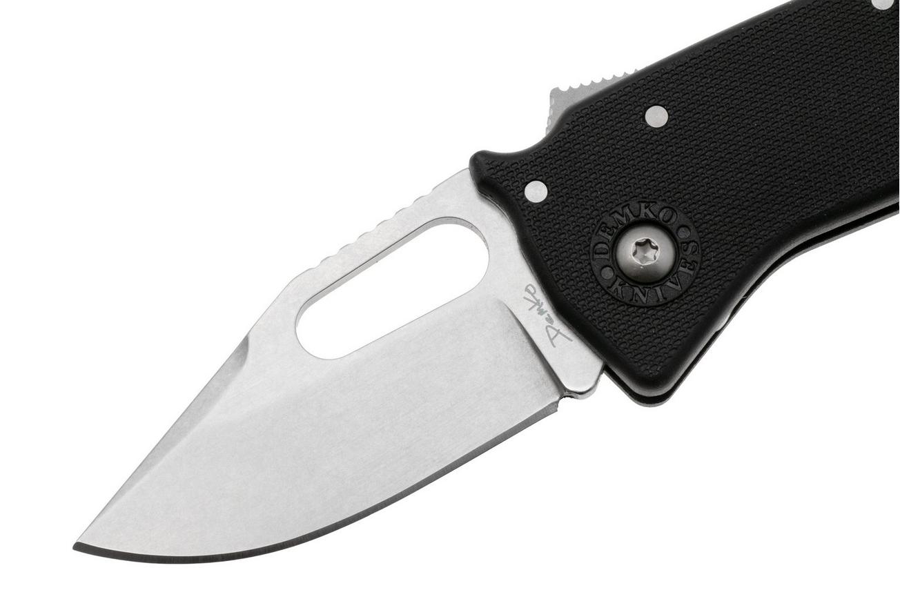 Demko Nano-Shark, NANO-10A-BLACK GRN-CP, Stonewashed AUS-10A Clip Point, Black GRN zakmes