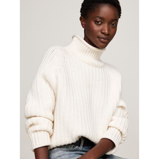 Tommy Hilfiger Chunky Cardi Stitch Striktrøje, Ivory Petal, M