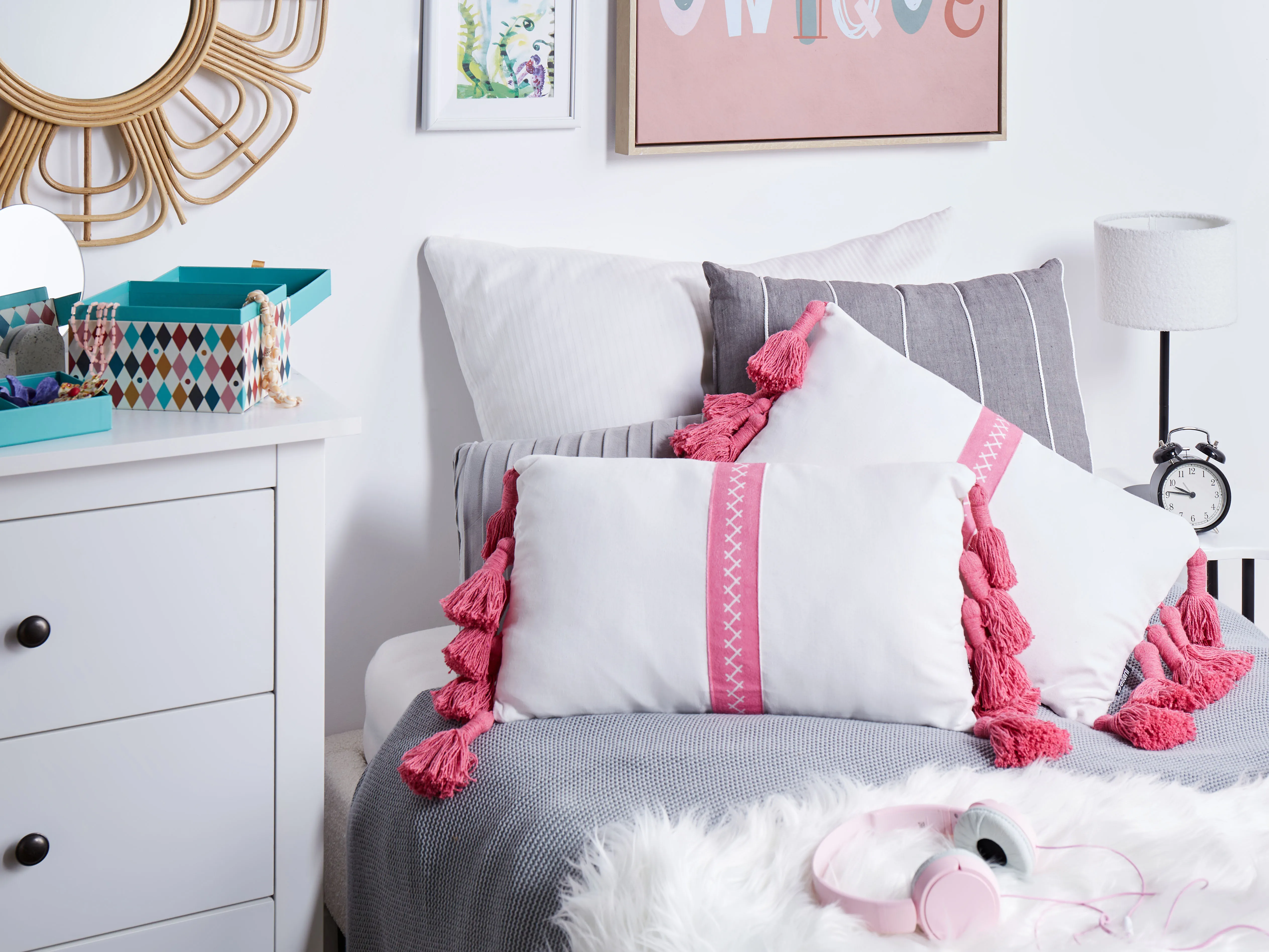 Set van 2 sierkussens LOVELY Katoen 30 x 50 cm Wit Roze