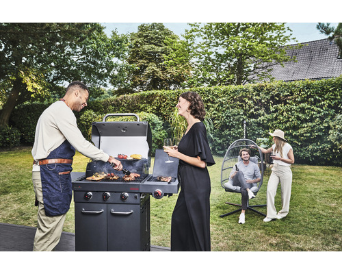 Char-Broil Professional Power Edition gasbarbecue met 3 branders, matzwart, inclusief opbergplank, dekselthermometer, geëmailleerde gietijzeren planchaplaat, vetopvangbak, grillrooster, uitklapbare zijtafel, zijplank, warmhoudrek.