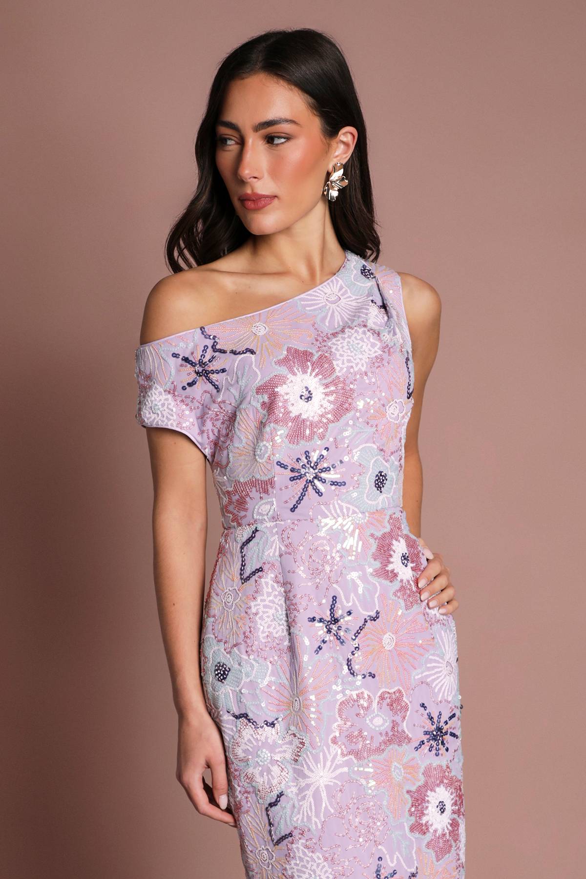 Coast Robe Midi Coast Muse À Sequins Et Épaule Dénudée