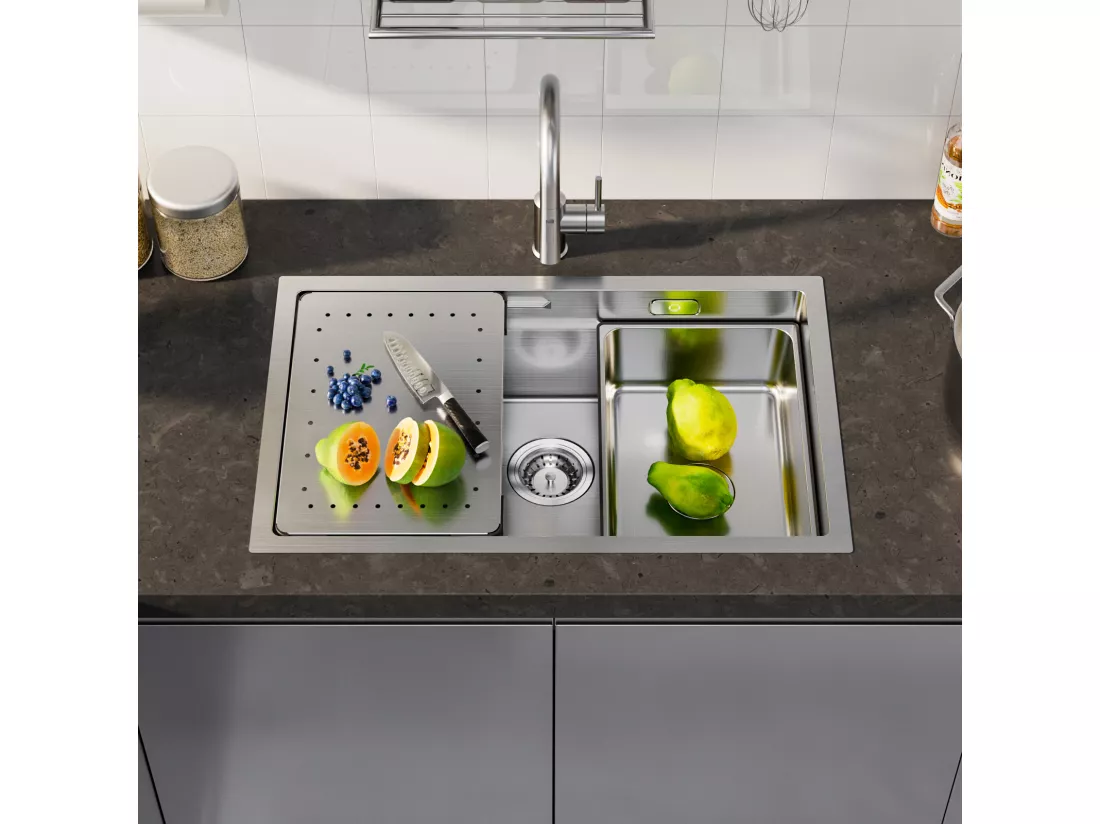 Cecipa max Évier de Cuisine 1 Cuve 70×44×21 cm + Egouttoir + Vasque - Évier Inox de Cuisine Évier de Cuisine Encastré Brossé,EU Modèle