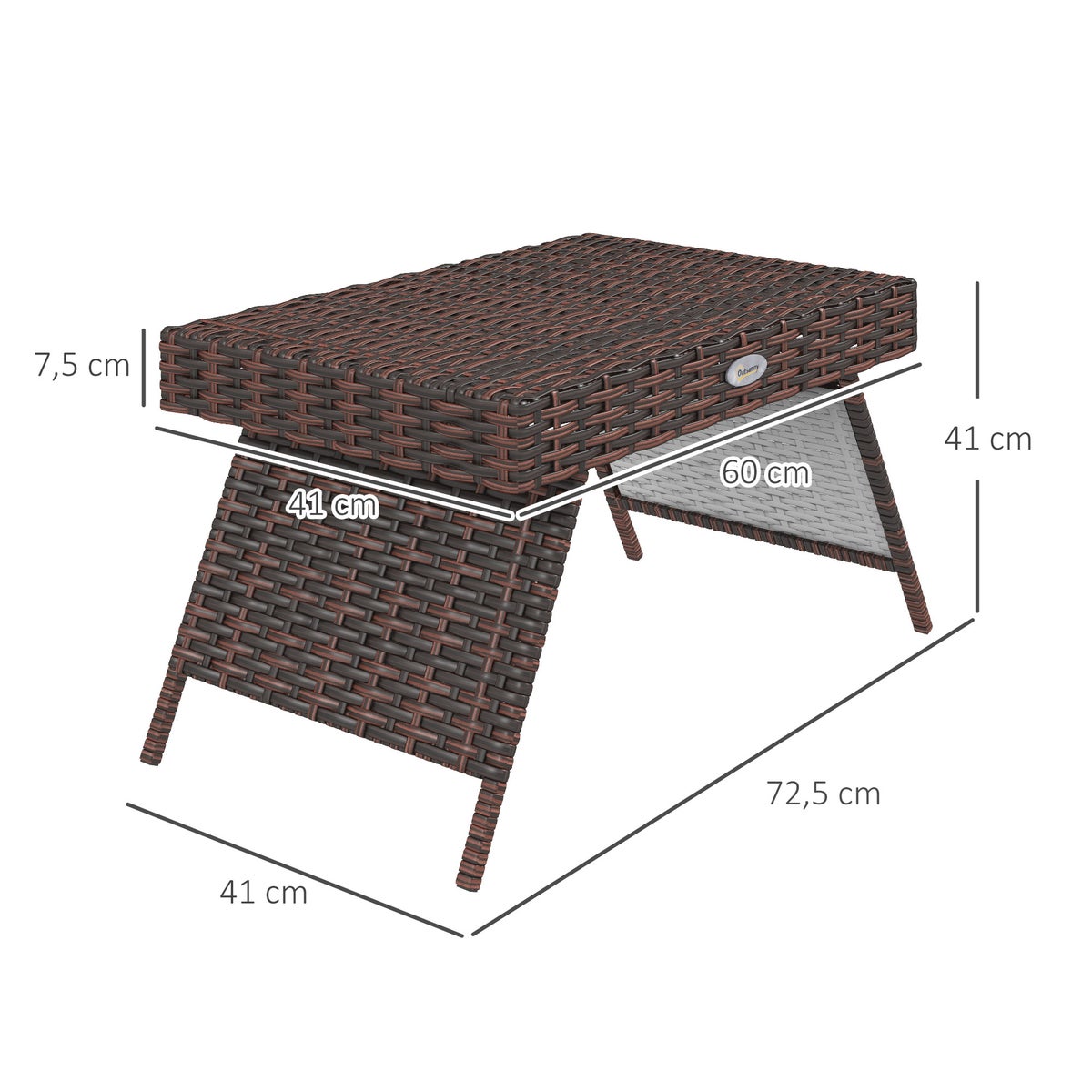 Outsunny bijzettafel, 60L x 41B x 41Hcm, PE rotan, gegalvaniseerd staal, bruin