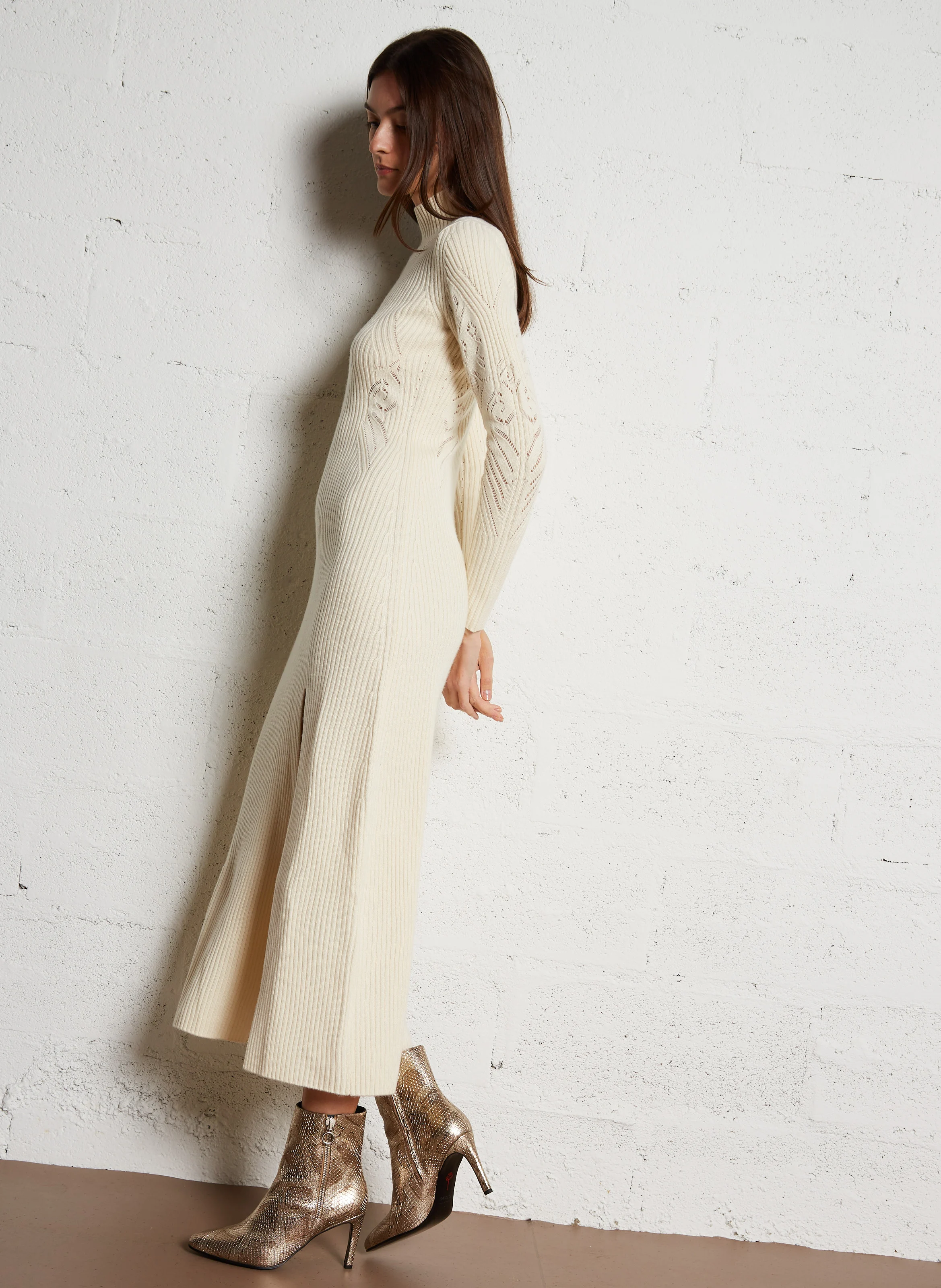 ARMIA - Robe longue col montant en laine mélangée | Beige