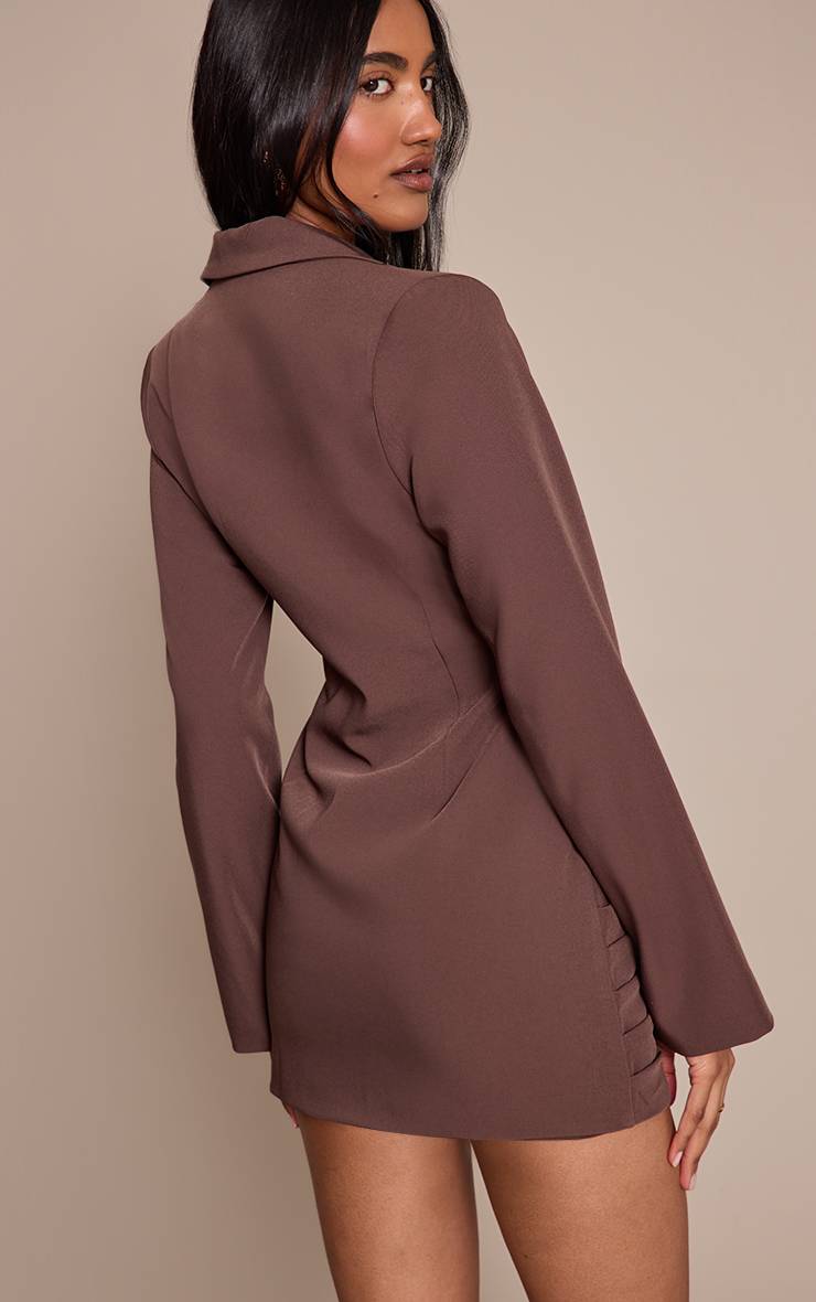 Chocolat Robe Blazer Tissée À Ourlet Croisé