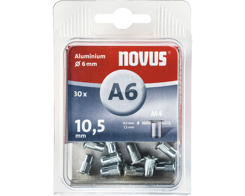 Novus blindklinkmoer M4 Ø 6x10,5 mm blindklinkmoer aluminium 30 stuks