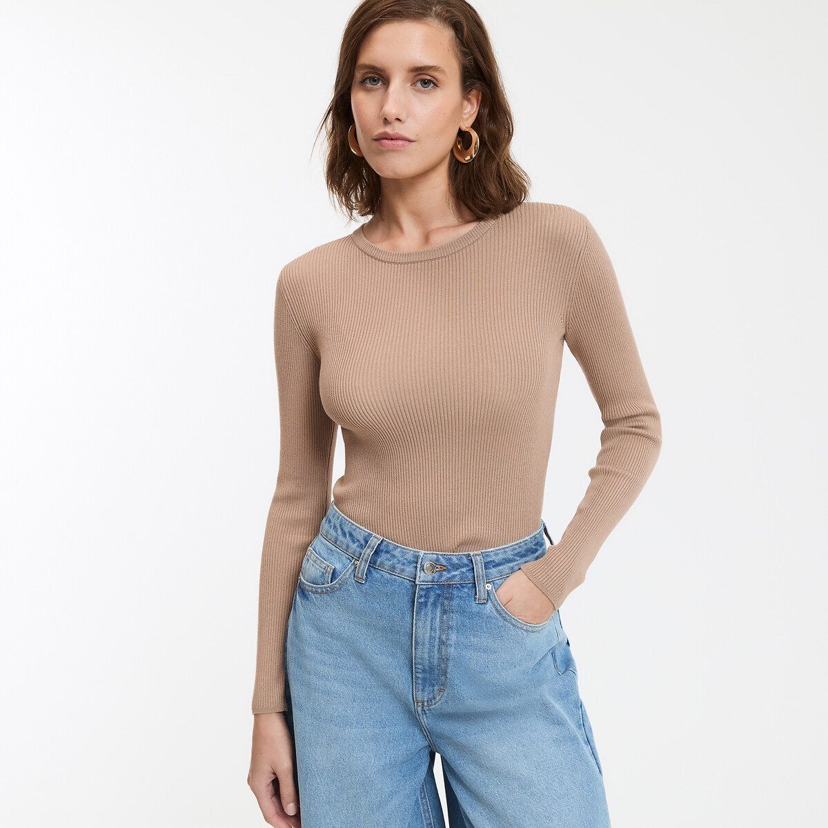 COLEÇÃO LA REDOUTE<br>Suéter em malha fina com gola redonda