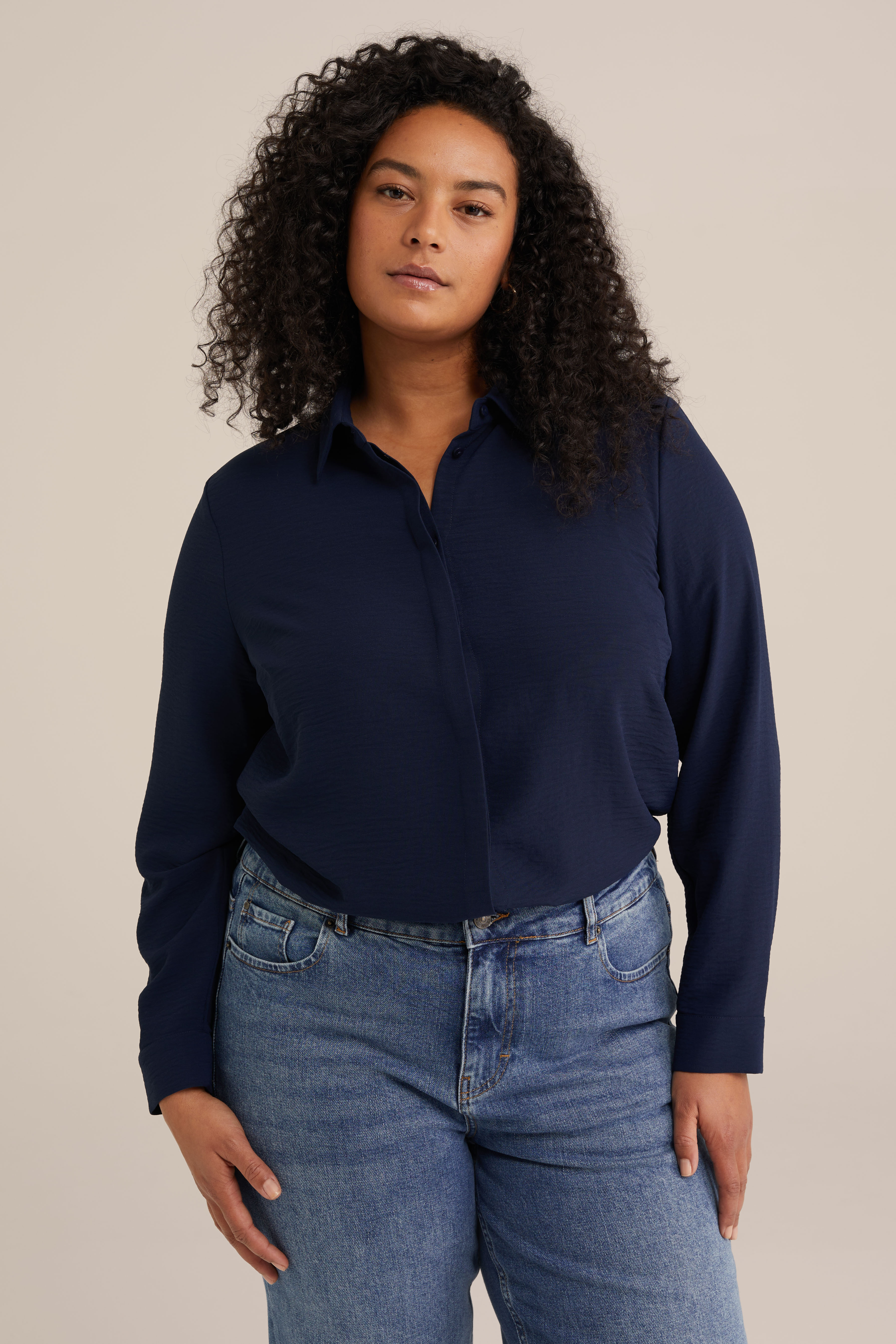 blouse - Curve WE Fashion Donkerblauw