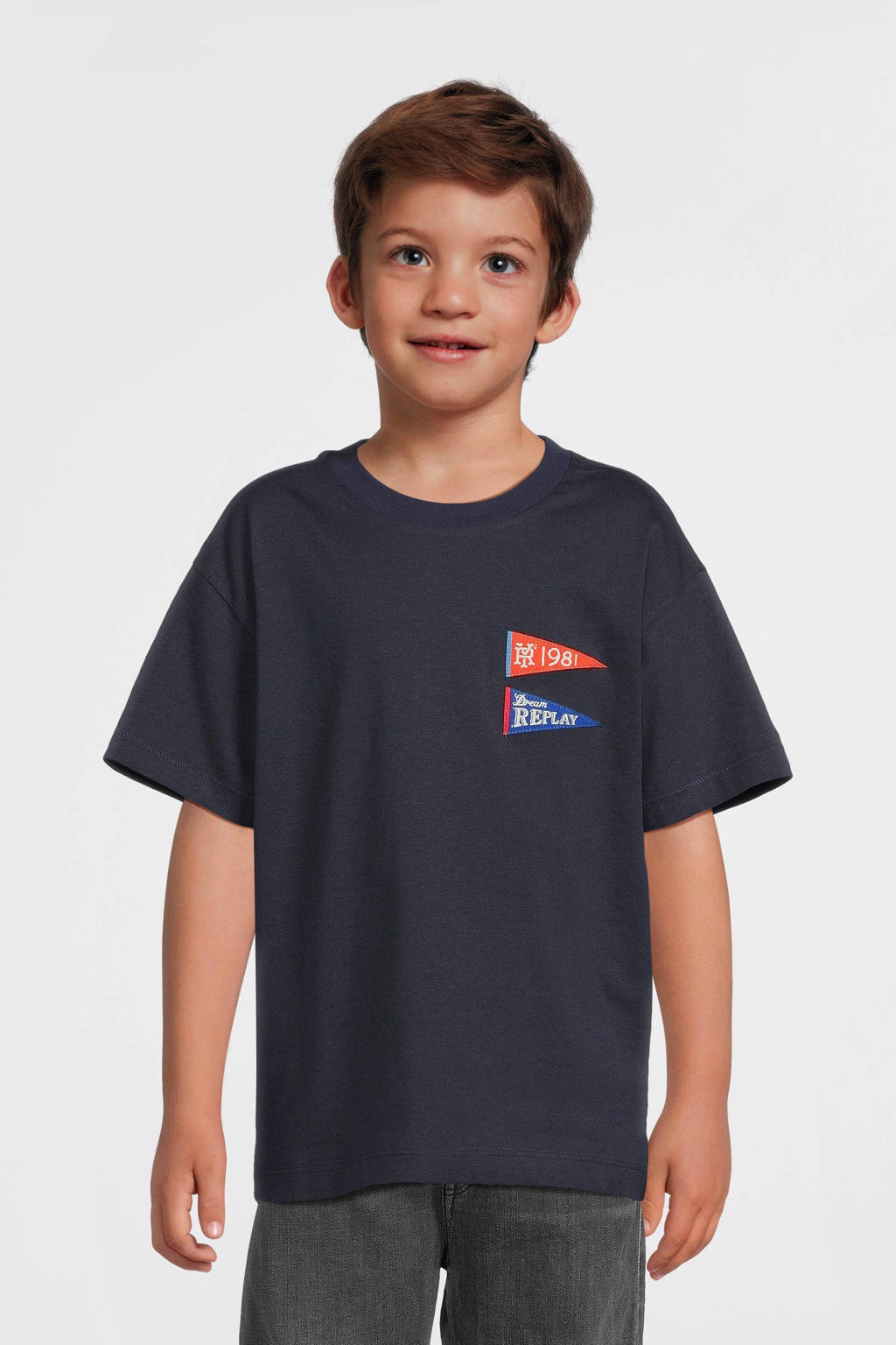 REPLAY T-shirt met printopdruk donkerblauw