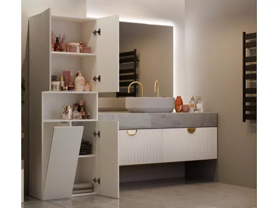 GLAZE - Armoire de salle de bain avec panier à ligne - Style moderne - 174x60x30 cm - Colonne sdb - Beige