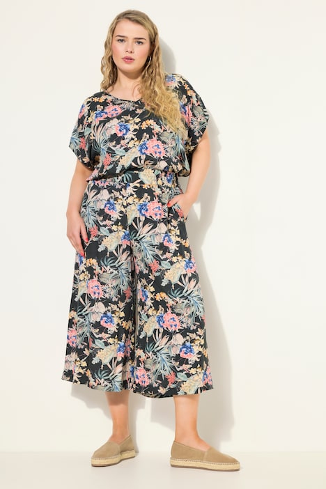 Hosenrock, High Waist Fit, extra weites Bein, Tropical-Print, teilelastischer Bund