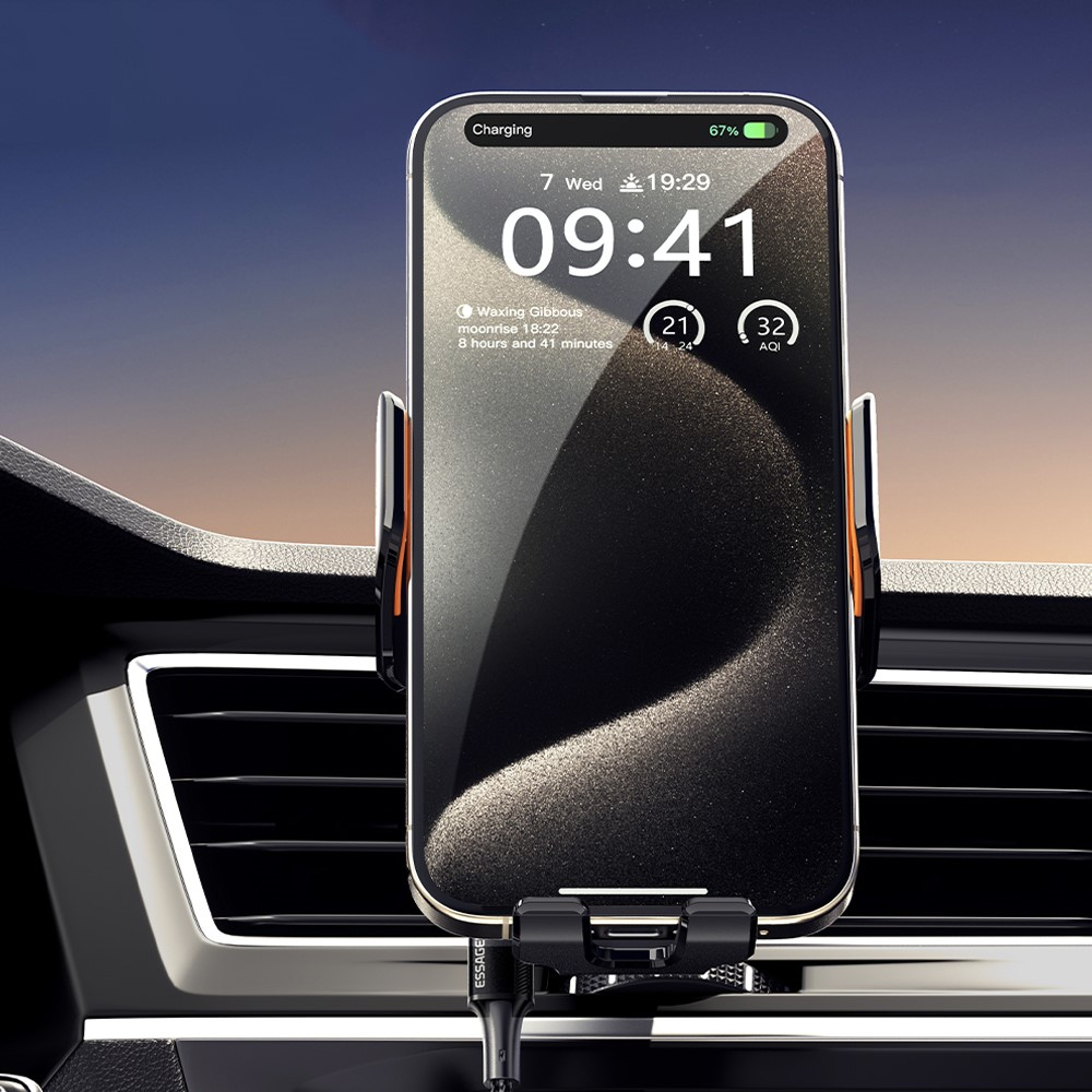 (15W) Qi Wireless Fast Charge Auto KFZ Halterung Ladegerät   Lüftungsgitter Befestigung (Air Frame) - Schwarz