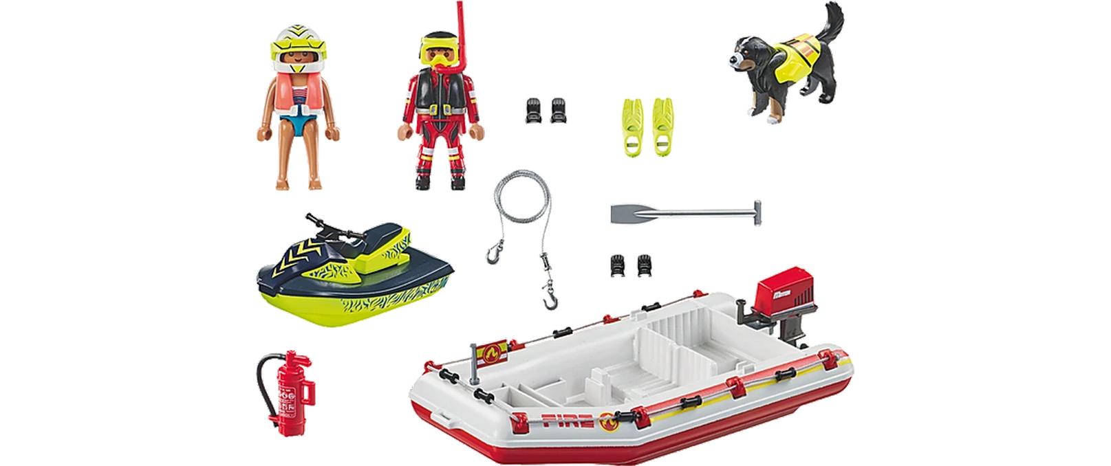Action Heroes Feuerwehrboot mit Aqua Scooter 71464Spielset für heldenhafte Wasserrettungen