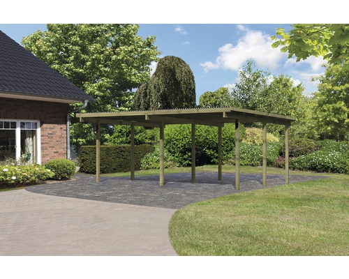Dubbele carport Karibu Eco 1A PVC panelen zonder fittingen 527x387 cm drukgeïmpregneerd
