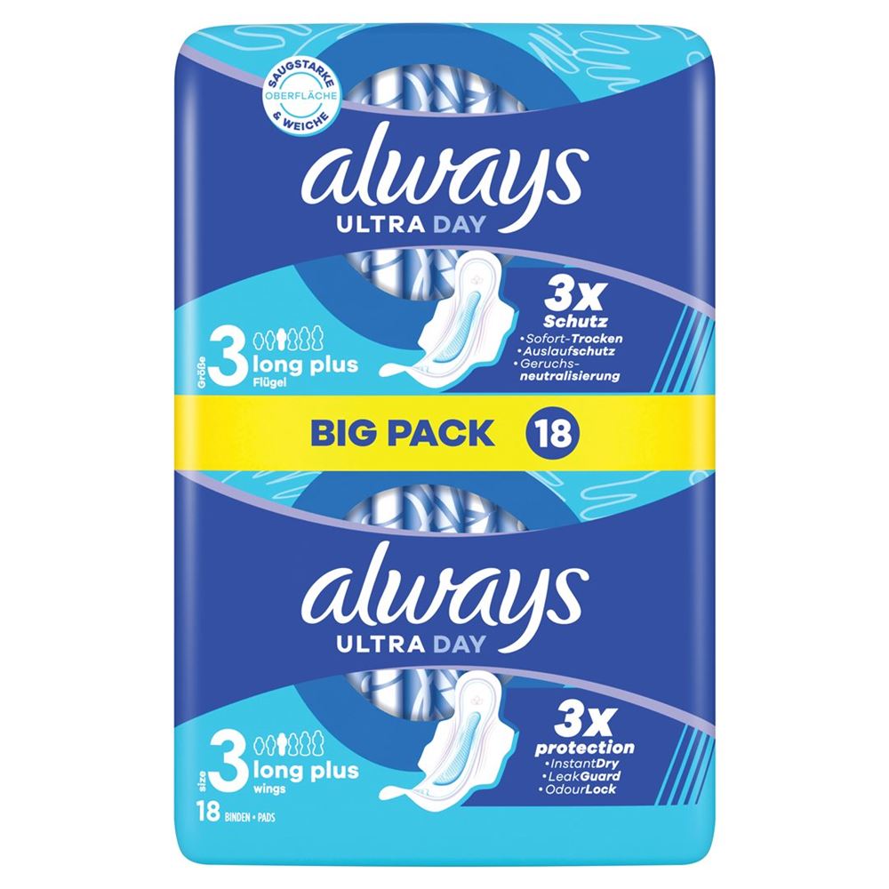 Always Ultra Binde<br>18 Stück, Long Plus mit Flügeln BigPack