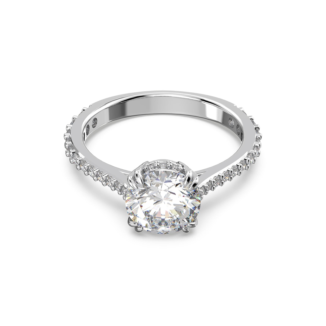 Swarovski Constella Cocktailring Princess-Schliff, Pavé, Weiß, Rhodiniert