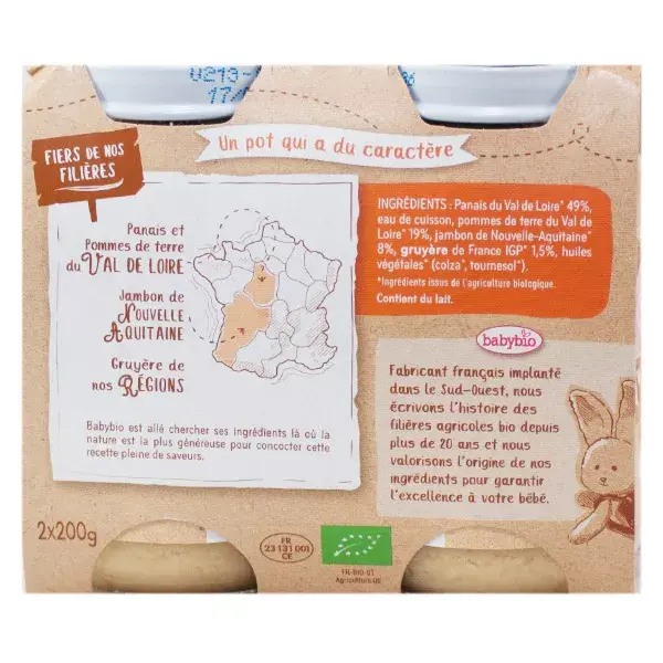 Babybio Repas Midi Pot Panais Jambon +6m Bio 2 x 200g