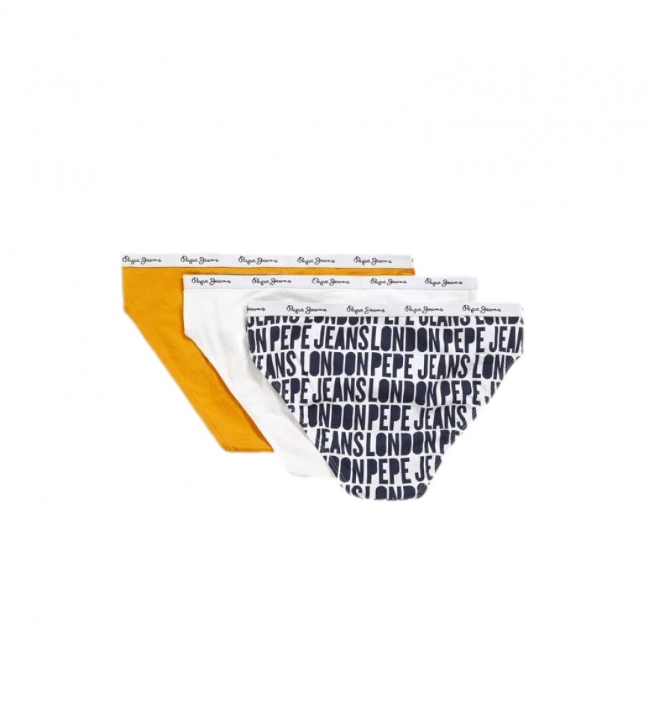 Conjunto de 3 cuecas clássicas Pepe Jeans, laranja e branca.
