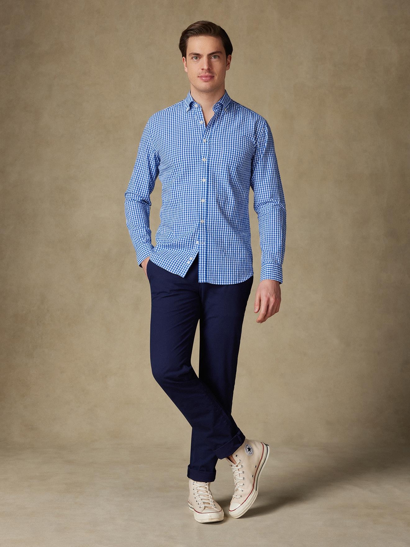Chemise Jaiden en seersucker bleu - Col Boutonné