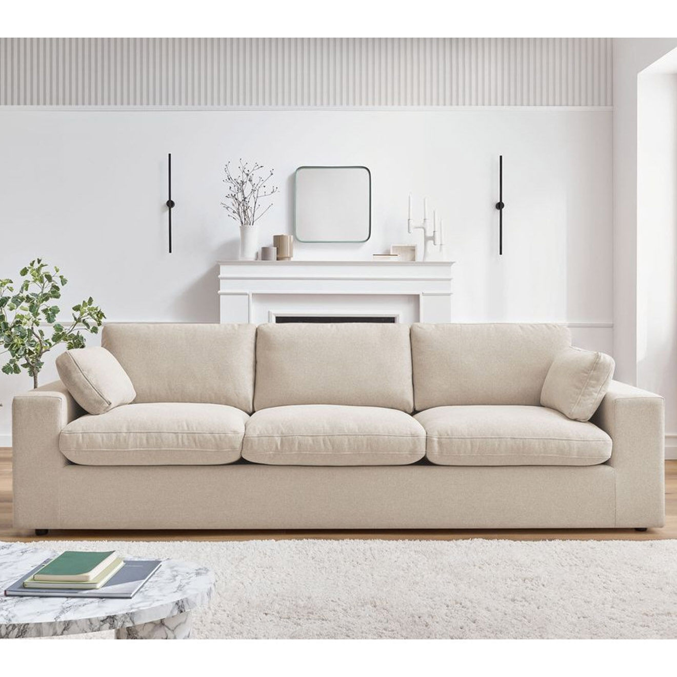 Bobochic Canapé droit fixe 3 places belair beige - 250x93x80 cm