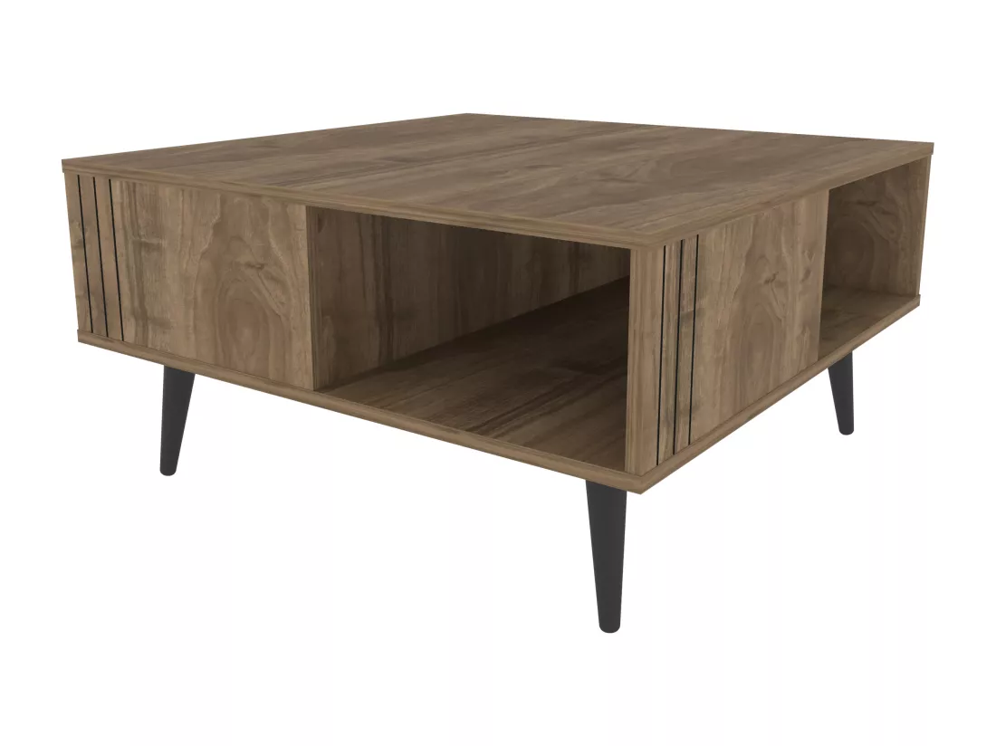 Table basse carré avec niche Ronas avec les pieds en bois (Noyer)