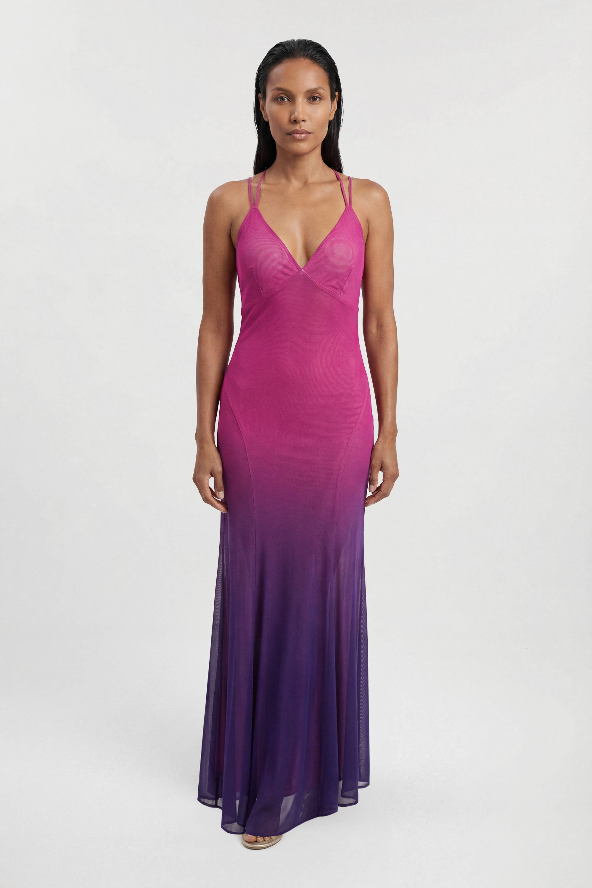KarenMillen Robe De Plage Longue À Bretelles En Mesh Dégradé Coucher De Soleil