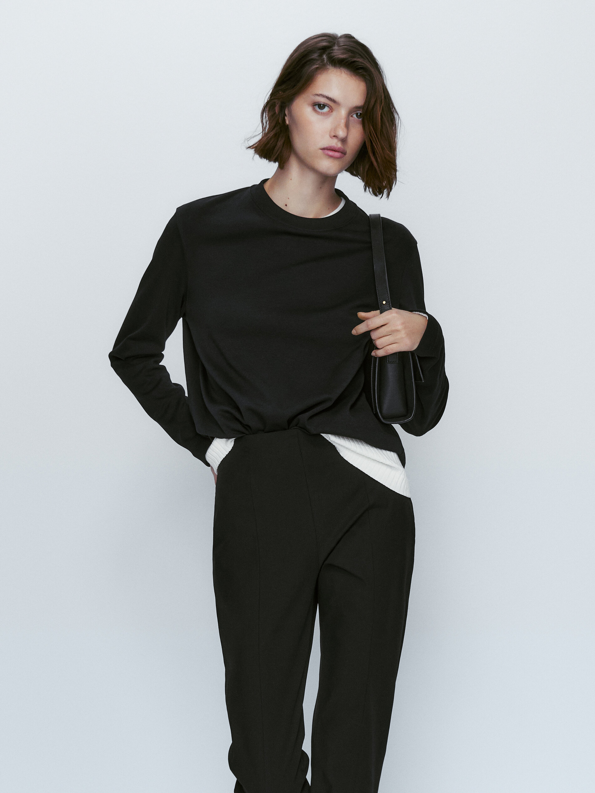 Pantalon negro mezcla algodón slim - NEGRO